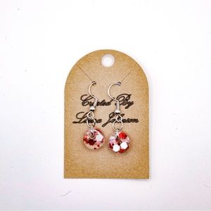 Red and White Glitter .5” Resin Earrings with silver Hardware